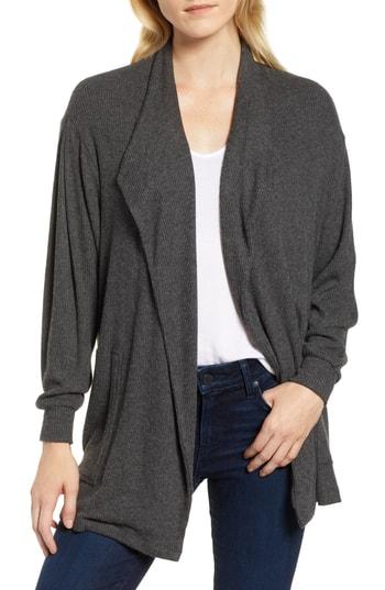 Women's Velvet By Graham & Spencer Cozy Rib Open Front Cardigan - Grey
