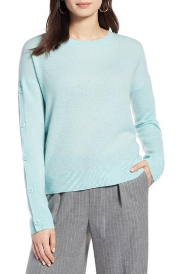 Women's Halogen Cashmere Button Sleeve Sweater - Blue