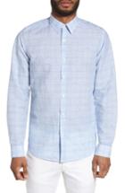 Men's Theory Sylvain Dashed Trim Fit Linen Blend Sport Shirt - Blue