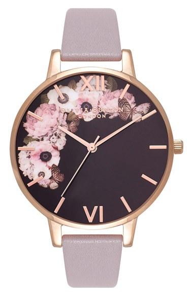 Women's Olivia Burton Winter Garden Leather Strap Watch, 38mm