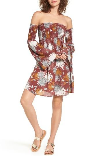 Women's Sun & Shadow Smocked Off The Shoulder Dress - Burgundy