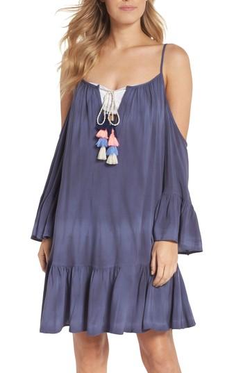 Women's Surf Gypsy Tasseled Cold Shoulder Cover-up Tunic - Blue