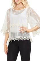 Women's Vince Camuto Lace Trim Tiered Mesh Top, Size - White