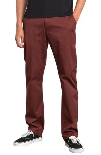 Men's Rvca 'the Week-end' Slim Straight Leg Stretch Twill Chinos - Burgundy (online Only)