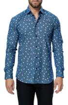 Men's Maceoo Luxor Paisley Print Sport Shirt (l) - Blue