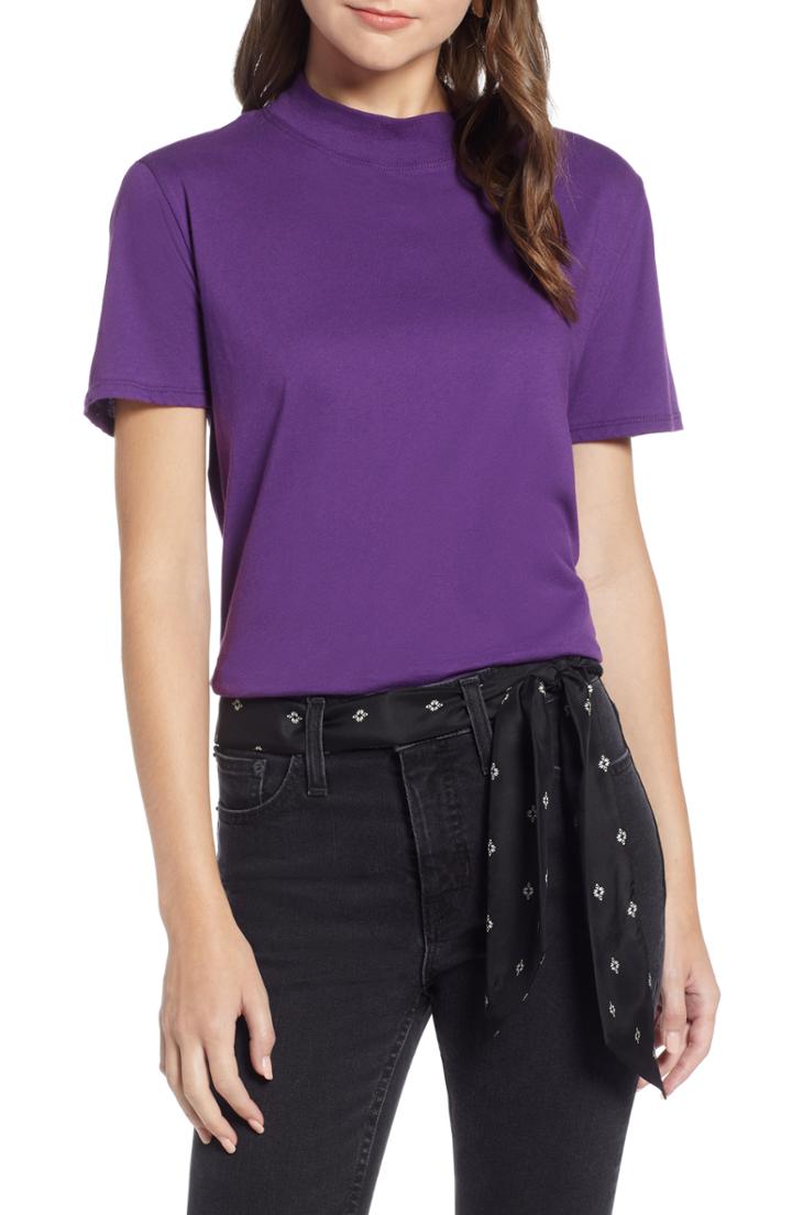 Women's Something Navy Mock Neck Cotton Tee - Purple