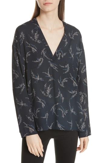 Women's Vince Sprig Floral Print Popover Top - Blue