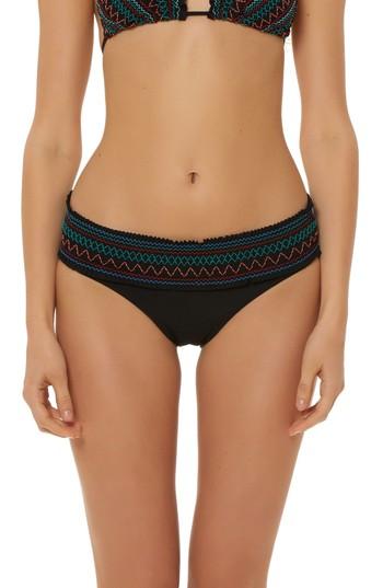 Women's Red Carter Smocked Waistband Hipster Bikini Bottoms - Black