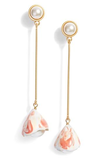 Women's Tory Burch Imitation Pearl Flowerbud Linear Earrings