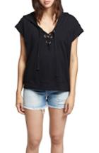 Women's Sanctuary Beachcomber Lace-up Cotton Short Sleeve Hoodie, Size - Black