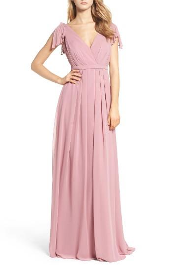Women's Monique Lhuillier Bridesmaids Sleeveless Deep V-neck Chiffon Gown - Pink