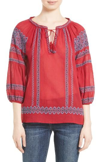 Women's Joie Gauge Embroidered Peasant Top, Size - Red