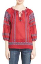Women's Joie Gauge Embroidered Peasant Top, Size - Red