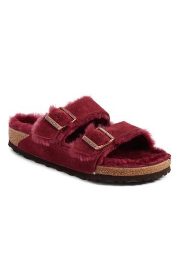 Women's Birkenstock Arizona Genuine Shearling Lined Slide Sandal -6.5us / 37eu - Burgundy