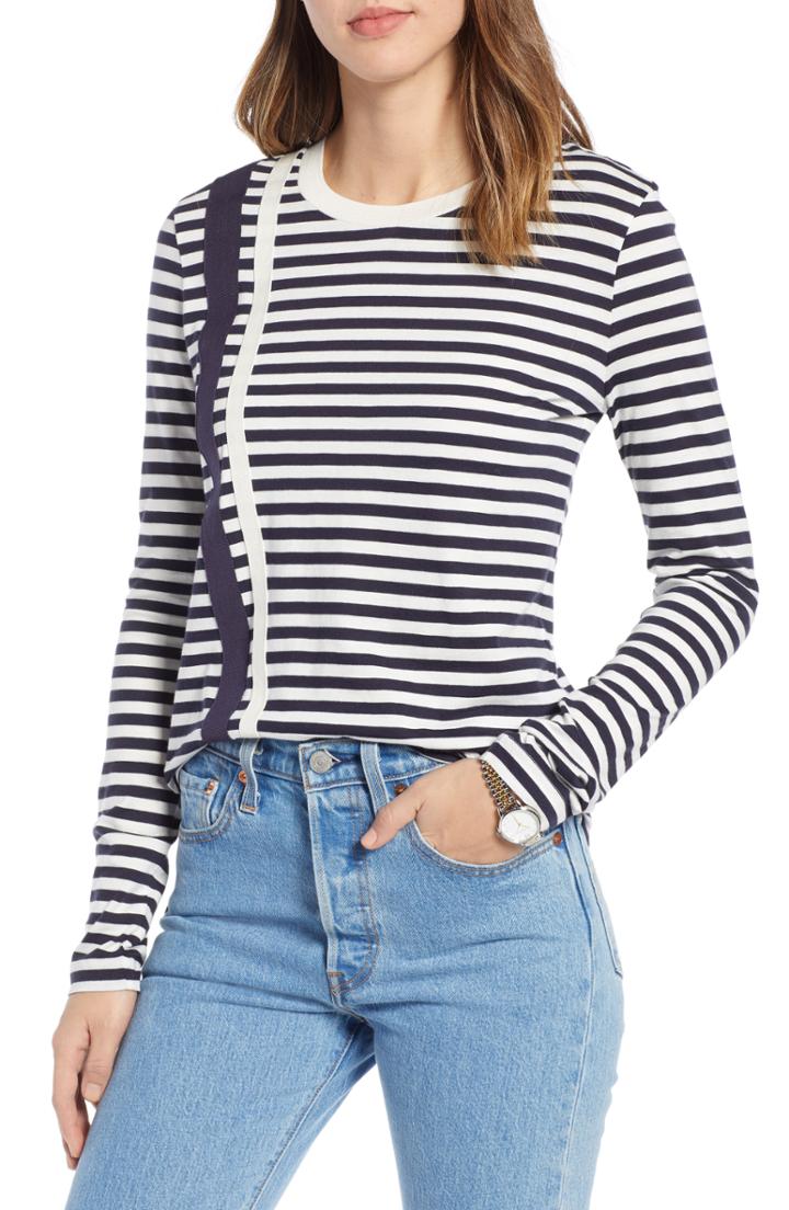 Women's 1901 Grosgrain Detail Stripe Tee - Blue