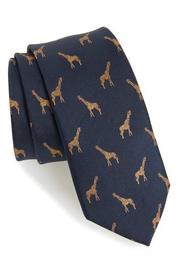 Men's Topman Giraffe Print Woven Tie, Size - Blue