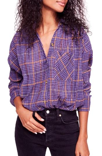 Women's Free People Break My Stripe Plaid Shirt - Purple