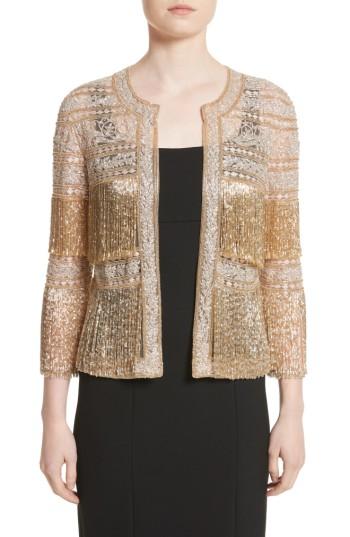 Women's Naeem Khan Sequin Fringe Jacket - Metallic