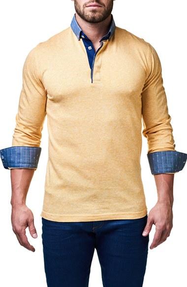 Men's Maceoo Yellow White Contemporary Fit Polo With Woven Cuffs