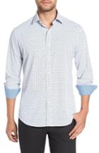 Men's Bugatchi Shaped Fit Dot Print Sport Shirt, Size - Blue