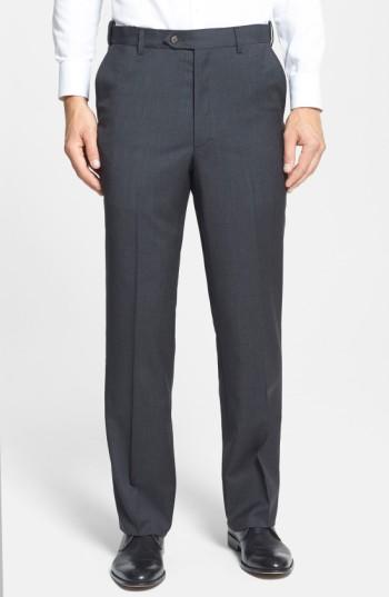 Men's Berle Self Sizer Waist Flat Front Wool Trousers X 32 - Black
