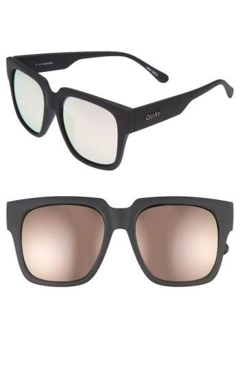 Junior Women's Quay Australia 'on The Prowl' 55mm Square Sunglasses - Black/ Pink Mirror