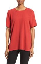Women's Eileen Fisher Silk Crepe Round Neck Boxy Top, Size - Red
