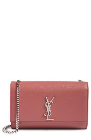 Saint Laurent Medium Kate Calfskin Leather Wallet On A Chain - White