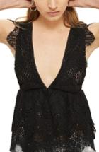 Women's Topshop Plunging Lace Peplum Top Us (fits Like 2-4) - Black