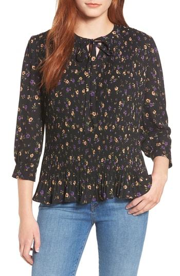 Women's Everleigh Tie Neck Pleated Top, Size - Black