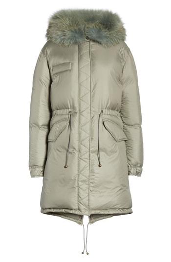 Women's Mr & Mrs Italy Rosemary Genuine Fox Fur Trim Down Fill Puffer Coat - Green