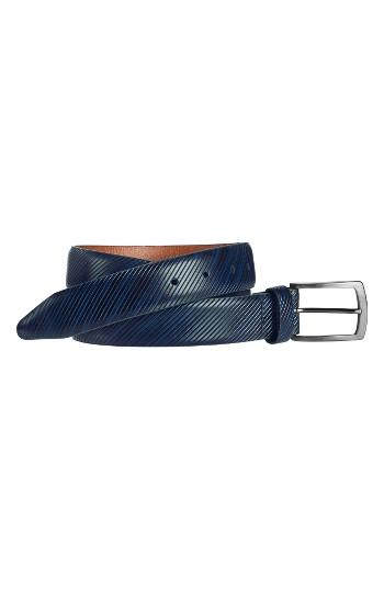 Men's Johnston & Murphy Diagonal Embossed Leather Belt - Navy