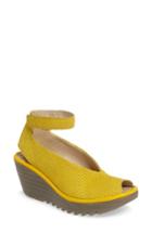 Women's Fly London 'yala' Perforated Leather Sandal Us / 35eu - Yellow