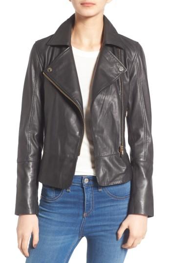 Women's Ted Baker London Minimal Leather Biker Jacket - Black