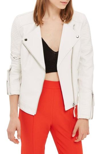 Women's Topshop Luna Faux Leather Biker Jacket Us (fits Like 0-2) - White