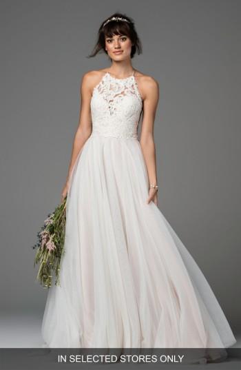 Women's Willowby Esperance Lace & Net Halter Gown, Size In Store Only - White