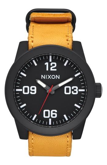 Men's Nixon 'the Corporal' Leather Strap Watch, 48mm