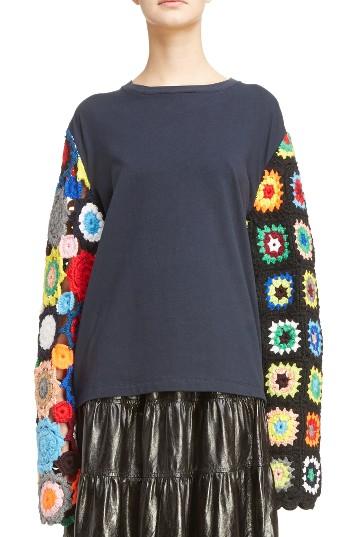 Women's J.w.anderson Crochet Sleeve Sweater - Blue