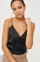 Women's Topshop Scallop Crop Camisole Us (fits Like 0-2) - Black