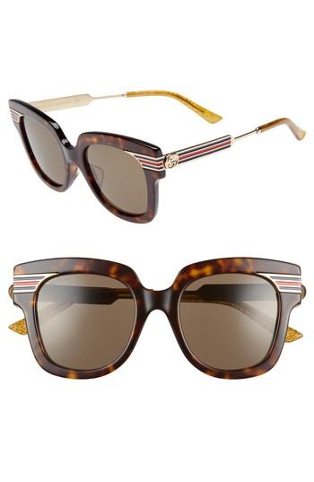 Women's Gucci 51mm Cat Eye Sunglasses - Dark Havana/ Gold