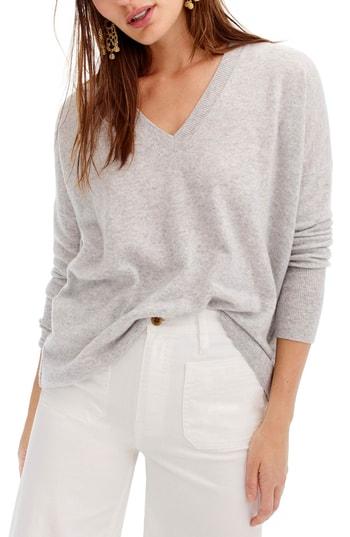 Women's J.crew V-neck Boyfriend Cashmere Sweater - Grey