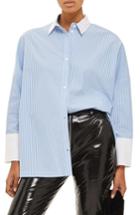 Women's Topshop Oversize Stripe Shirt Us (fits Like 0-2) - Blue