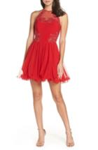 Women's Blondie Nites Applique Mesh Fit & Flare Halter Dress - Red