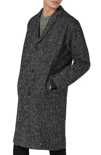 Men's Topman Textured Oversize Overcoat, Size - Black