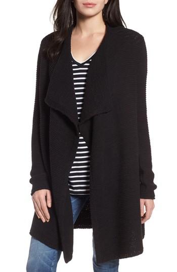 Women's Caslon Drape Front Long Cardigan - Black
