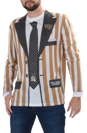 Men's Faux Real College Sports Suit & Tie Costume T-shirt - Beige