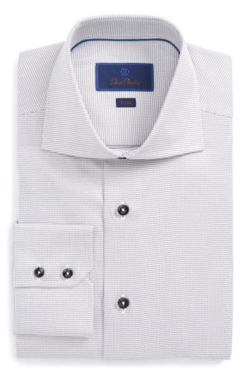 Men's David Donahue Trim Fit Patterned Dress Shirt 32/33 - Grey