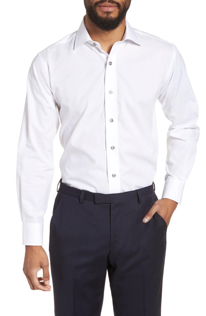 Men's Lorenzo Uomo Trim Fit Floral Dress Shirt - 36 - White