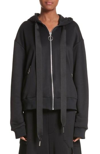 Women's Marques'almeida Grosgrain Drawstring Zip Hoodie - Black
