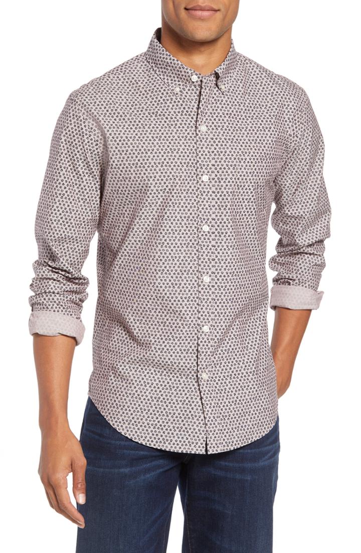 Men's Bonobos Washed Button Down Slim Fit Print Sport Shirt R - Pink